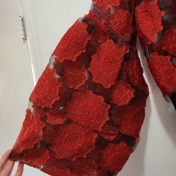 Flower Red Sheer Bodysuit Size Large - Picture 2 of 10